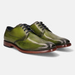 Green leather derby shoes by bugatti with a burnished finish and tonal laces.