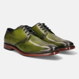 Green leather derby shoes by bugatti with a burnished finish and tonal laces.
