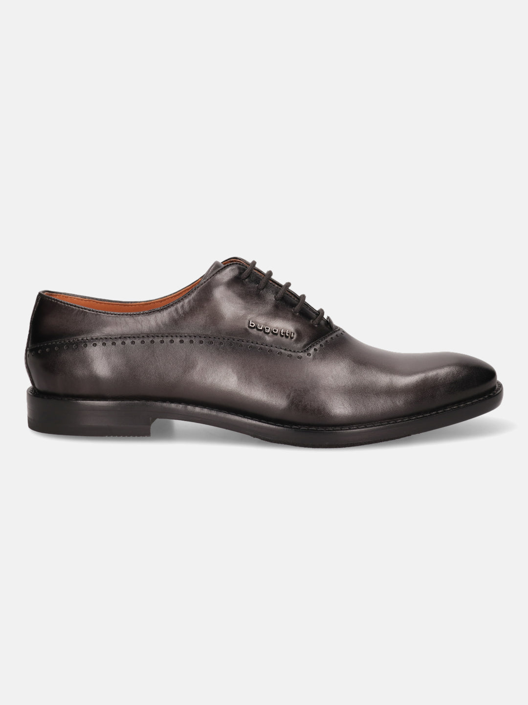 A grey Men's bugatti Oxford featuring a chisel toe plain toe, stacked heel. Made from premium genuine leather with a durable leather outsole, this laces design offers both style and comfort.