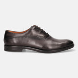 A grey Men's bugatti Oxford featuring a chisel toe plain toe, stacked heel. Made from premium genuine leather with a durable leather outsole, this laces design offers both style and comfort.