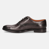 A grey Men's bugatti Oxford featuring a chisel toe plain toe, stacked heel. Made from premium genuine leather with a durable leather outsole, this laces design offers both style and comfort.