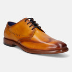 Yellow leather derby shoe by Bugatti, with black laces and a burnished toe.