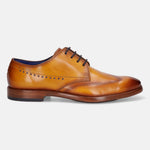 Yellow leather derby shoes by bugatti with dark brown laces and perforated detailing.