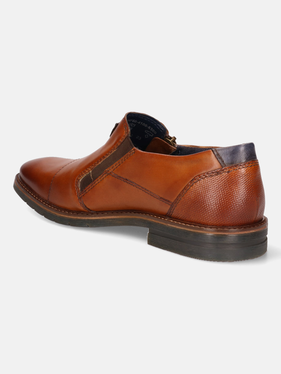 A cognac Men's bugatti Venetian Loafers featuring a round cap toe, moulded  heel, and a wide fit. Made from premium genuine leather with a durable tr outsole, this zipper design offers both style and comfort.