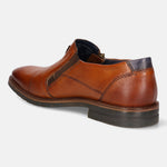 A cognac Men's bugatti Venetian Loafers featuring a round cap toe, moulded  heel, and a wide fit. Made from premium genuine leather with a durable tr outsole, this zipper design offers both style and comfort.
