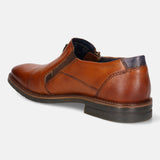 A cognac Men's bugatti Venetian Loafers featuring a round cap toe, moulded  heel, and a wide fit. Made from premium genuine leather with a durable tr outsole, this zipper design offers both style and comfort.