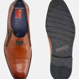 A cognac Men's bugatti Venetian Loafers featuring a round cap toe, moulded  heel, and a wide fit. Made from premium genuine leather with a durable tr outsole, this zipper design offers both style and comfort.