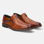 A cognac Men's bugatti Venetian Loafers featuring a round cap toe, moulded  heel, and a wide fit. Made from premium genuine leather with a durable tr outsole, this zipper design offers both style and comfort.
