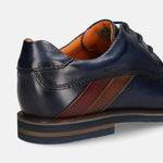 Men's Bugatti derby blue leather shoes with a round toe and plain toe featuring a stacked heel , a eva outsole , and laces fastening.