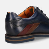 Men's Bugatti derby blue leather shoes with a round toe and plain toe featuring a stacked heel , a eva outsole , and laces fastening.