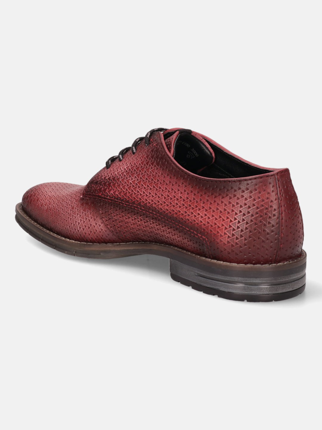 Red leather derby shoe by bugatti, featuring a patterned texture and black laces, shown in a side view.