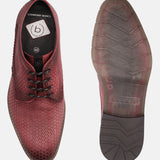 Red premium leather comfort derby formal shoes by bugatti, with a textured pattern and lace-up closure.