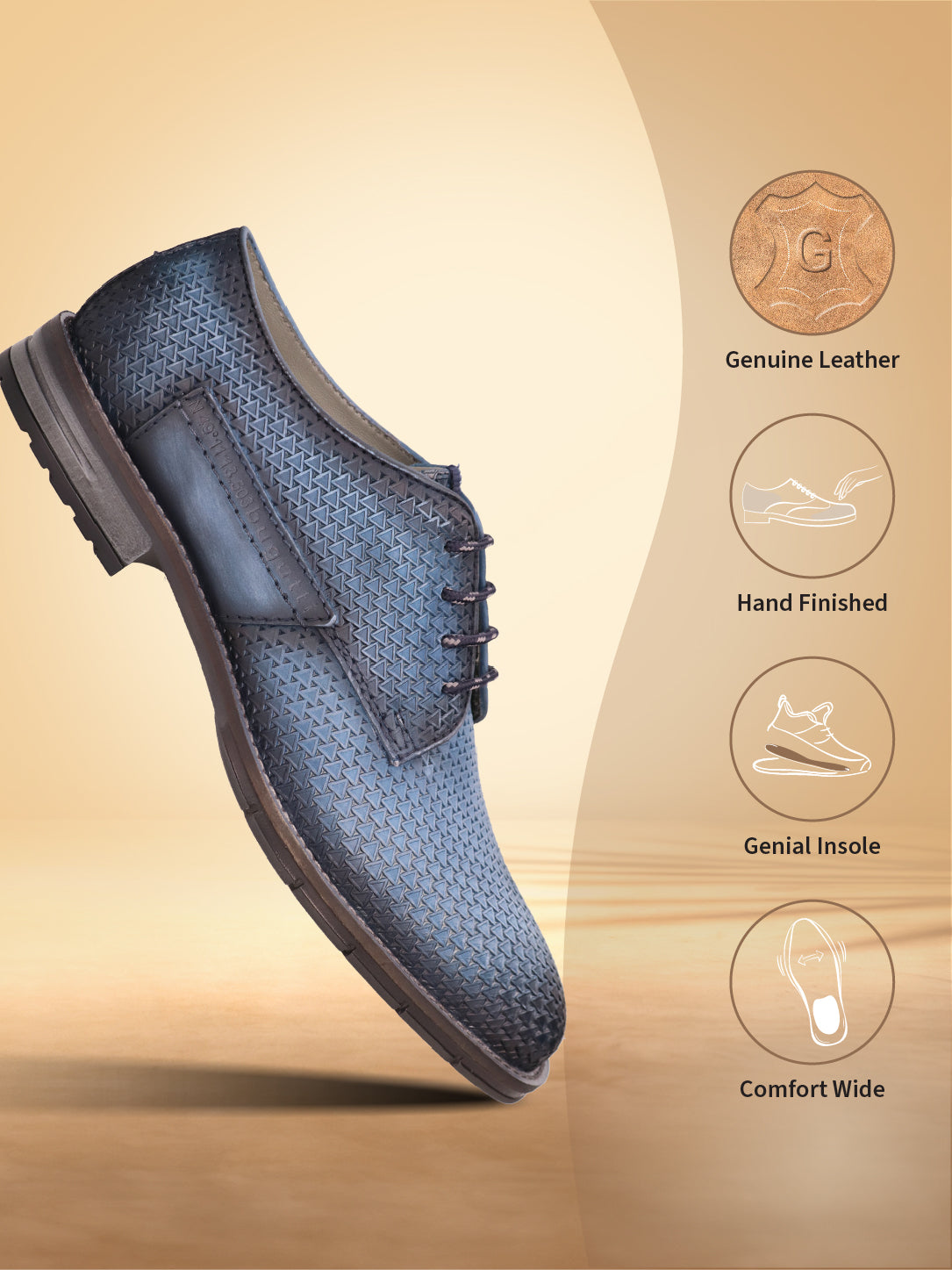 Blue leather derby formal shoe by bugatti, featuring a textured upper and dark brown soles.