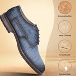 Blue leather derby formal shoe by bugatti, featuring a textured upper and dark brown soles.