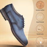 Blue leather derby formal shoe by bugatti, featuring a textured upper and dark brown soles.