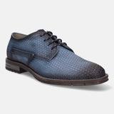 Blue leather derby shoe by bugatti, featuring a textured pattern and lace-up closure.