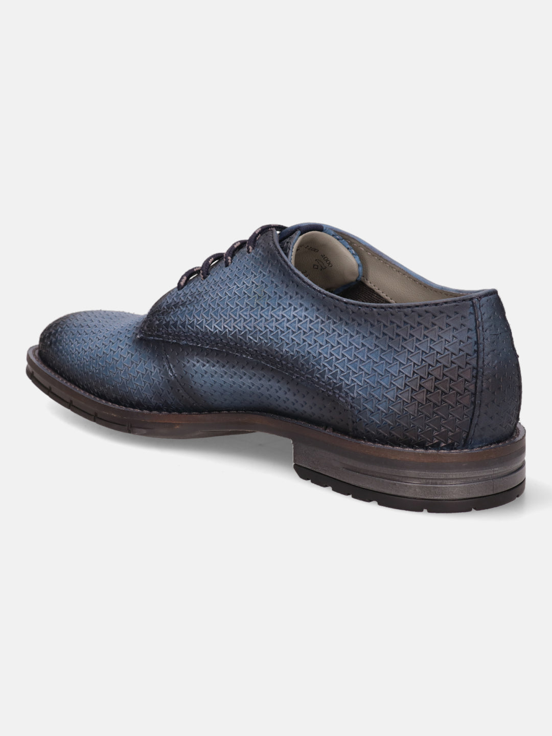 Blue leather comfort derby formal shoe by bugatti with textured geometric pattern.