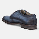 Blue leather comfort derby formal shoe by bugatti with textured geometric pattern.