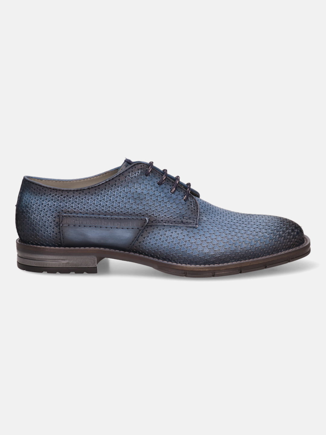 Blue leather derby formal shoe by bugatti, featuring a textured pattern and lace-up closure.