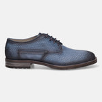 Blue leather derby formal shoe by bugatti, featuring a textured pattern and lace-up closure.