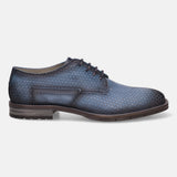 Blue leather derby formal shoe by bugatti, featuring a textured pattern and lace-up closure.