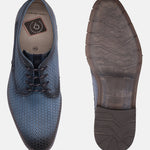 Blue leather derby formal shoes by bugatti, featuring a textured surface, round toe, and lace-up closure.