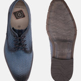 Blue leather derby formal shoes by bugatti, featuring a textured surface, round toe, and lace-up closure.