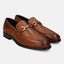 A cognac Men's bugatti Bit Loafer featuring a round apron toe, stacked heel. Made from premium genuine leather with a durable tpr outsole, this slip-on design offers both style and comfort.