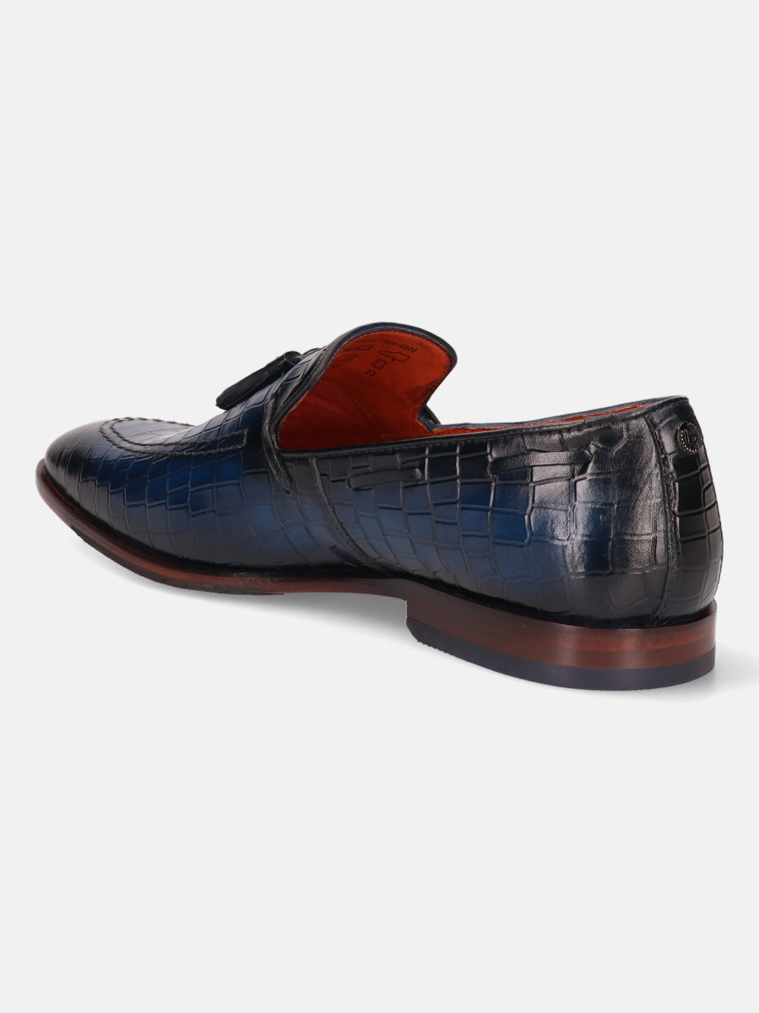 A blue Men's bugatti Tassel Loafers featuring a round toe plain toe, stacked heel. Made from premium genuine leather with a durable leather outsole, this slip-on design offers both style and comfort.