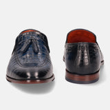A blue Men's bugatti Tassel Loafers featuring a round toe plain toe, stacked heel. Made from premium genuine leather with a durable leather outsole, this slip-on design offers both style and comfort.