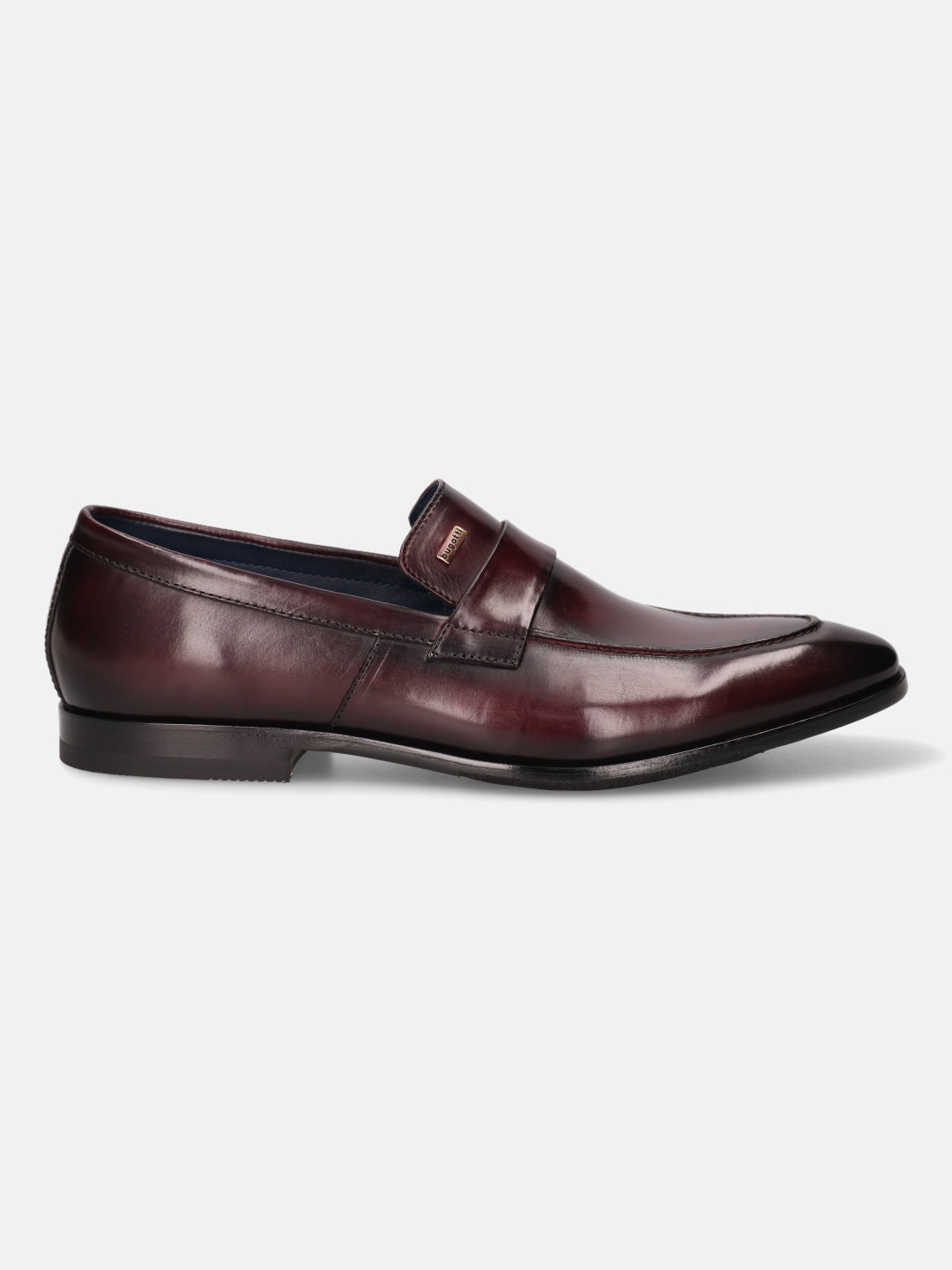 A grey Men's bugatti Penny Loafer featuring a round toe apron toe, stacked heel. Made from premium genuine leather with a durable leather outsole, this slip-on design offers both style and comfort.