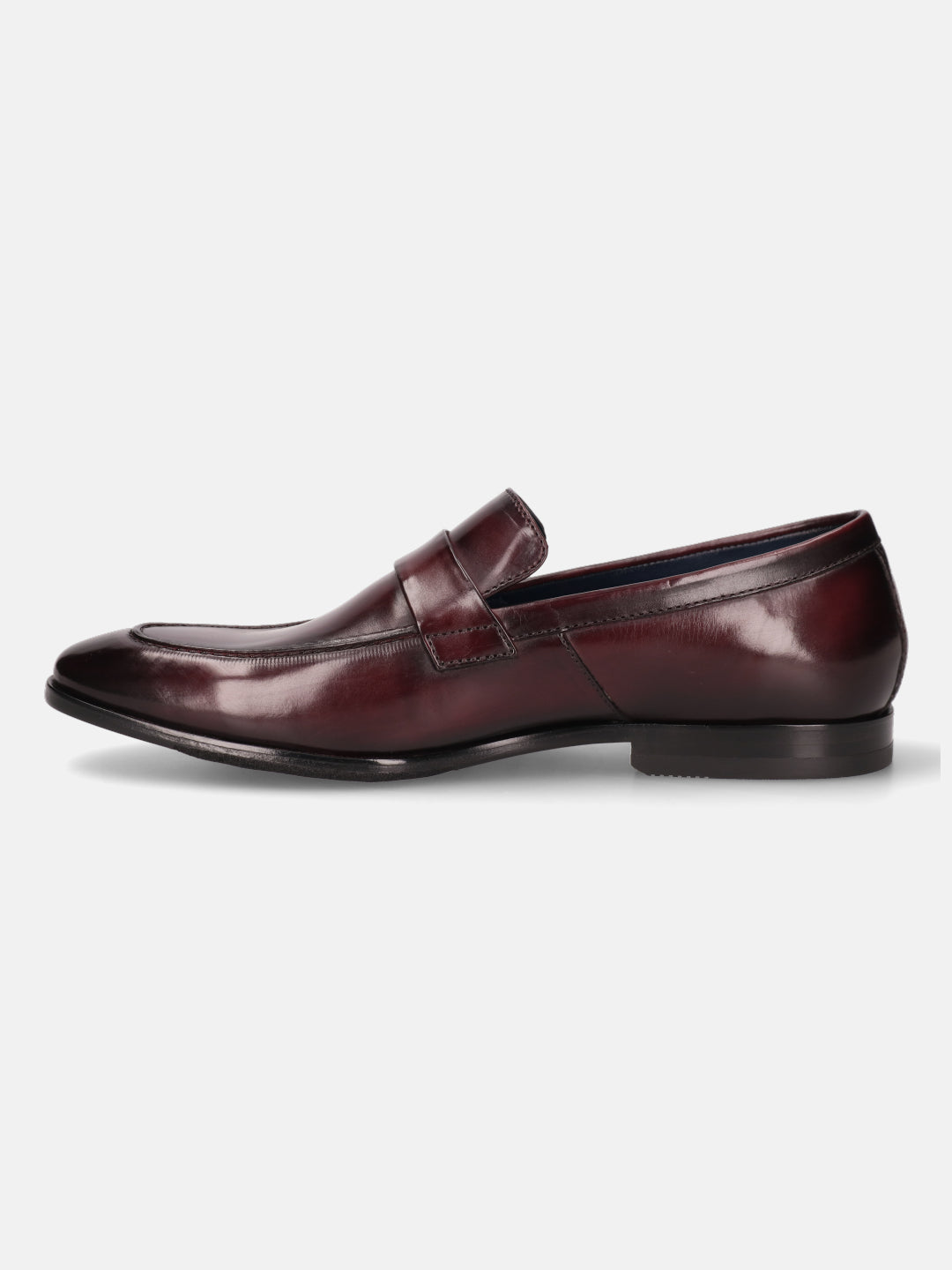 A grey Men's bugatti Penny Loafer featuring a round toe apron toe, stacked heel. Made from premium genuine leather with a durable leather outsole, this slip-on design offers both style and comfort.