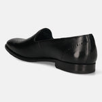 A black Men's bugatti Venetian Loafers featuring a round toe plain toe, stacked heel. Made from premium genuine leather with a durable leather outsole, this slip-on design offers both style and comfort.