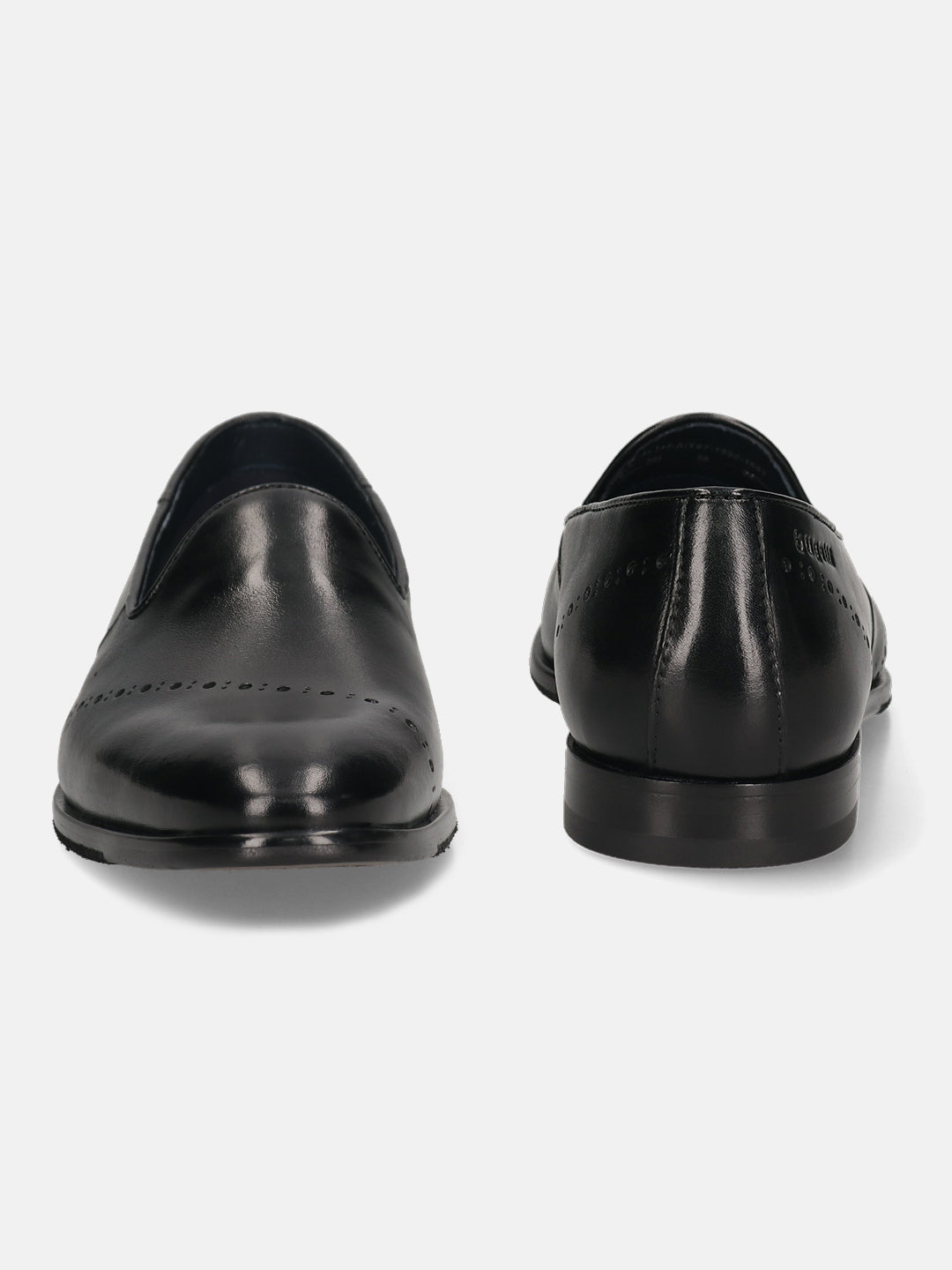 A black Men's bugatti Venetian Loafers featuring a round toe plain toe, stacked heel. Made from premium genuine leather with a durable leather outsole, this slip-on design offers both style and comfort.