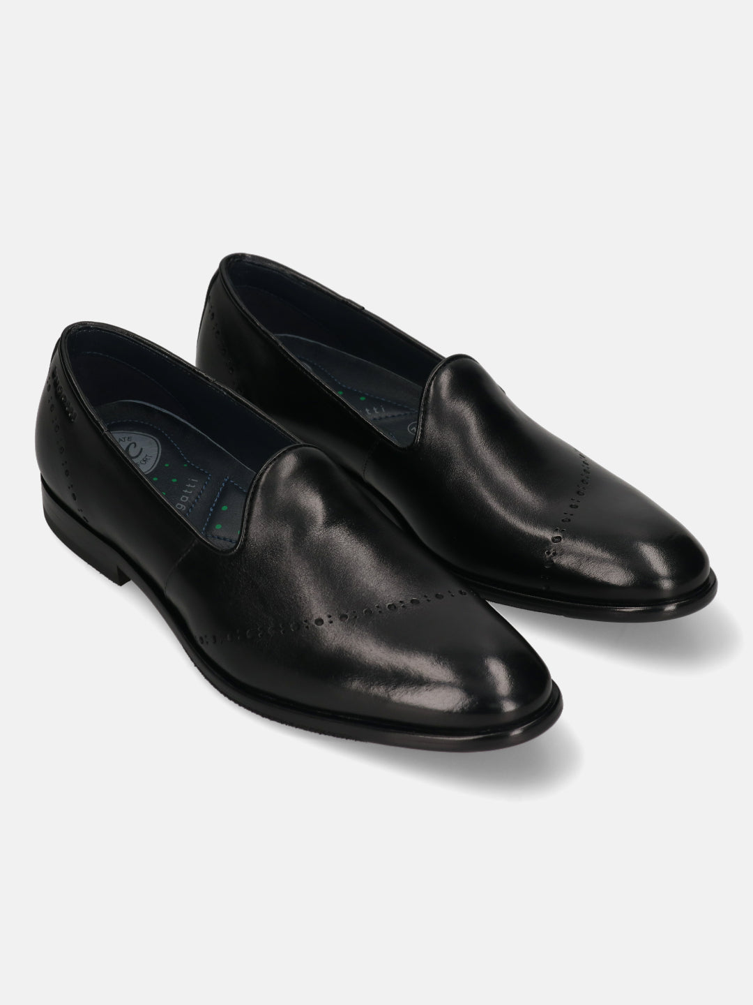 A black Men's bugatti Venetian Loafers featuring a round toe plain toe, stacked heel. Made from premium genuine leather with a durable leather outsole, this slip-on design offers both style and comfort.