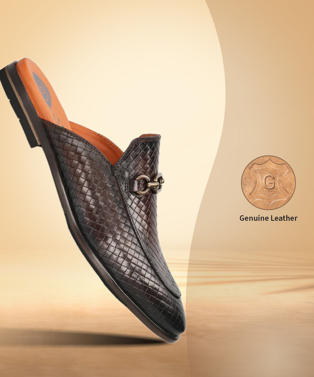 Brown leather slip-on shoe by bugatti, featuring a basketweave pattern and a metal buckle accent.