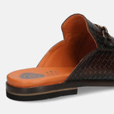 Brown leather slip-on shoe by Bugatti, showing a woven texture and orange insole.
