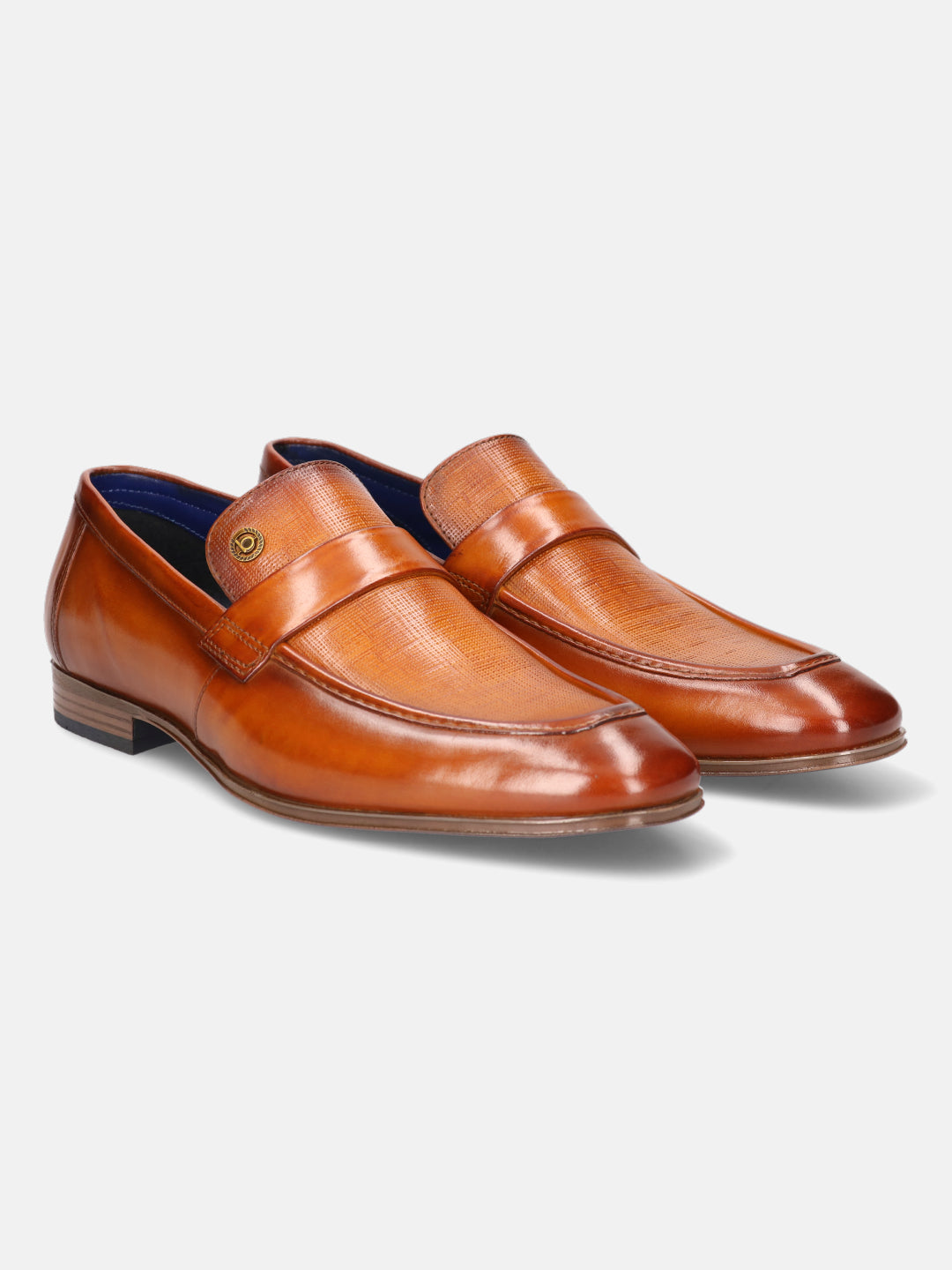 Yellow premium leather penny loafers by bugatti featuring a textured upper and tonal stitching.