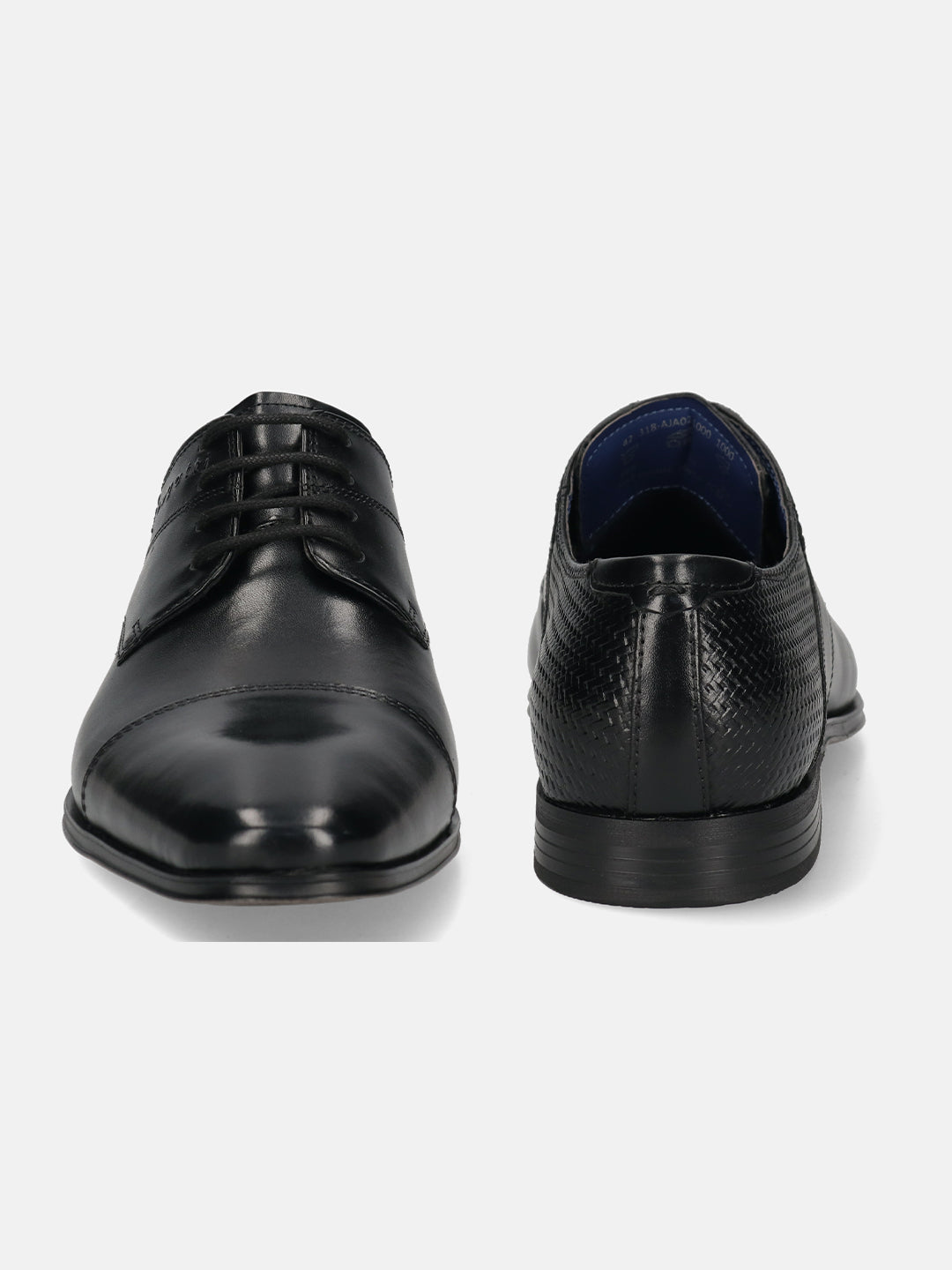 A black Men's bugatti Derby featuring a round toe cap toe, stacked heel. Made from premium genuine leather with a durable high quality synthetic outsole, this laces design offers both style and comfort.