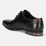 A black Men's bugatti Derby featuring a round wing tip, moulded  heel. Made from premium genuine leather with a durable high quality synthetic outsole, this laces design offers both style and comfort.