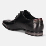 A black Men's bugatti Derby featuring a round wing tip, moulded  heel. Made from premium genuine leather with a durable high quality synthetic outsole, this laces design offers both style and comfort.