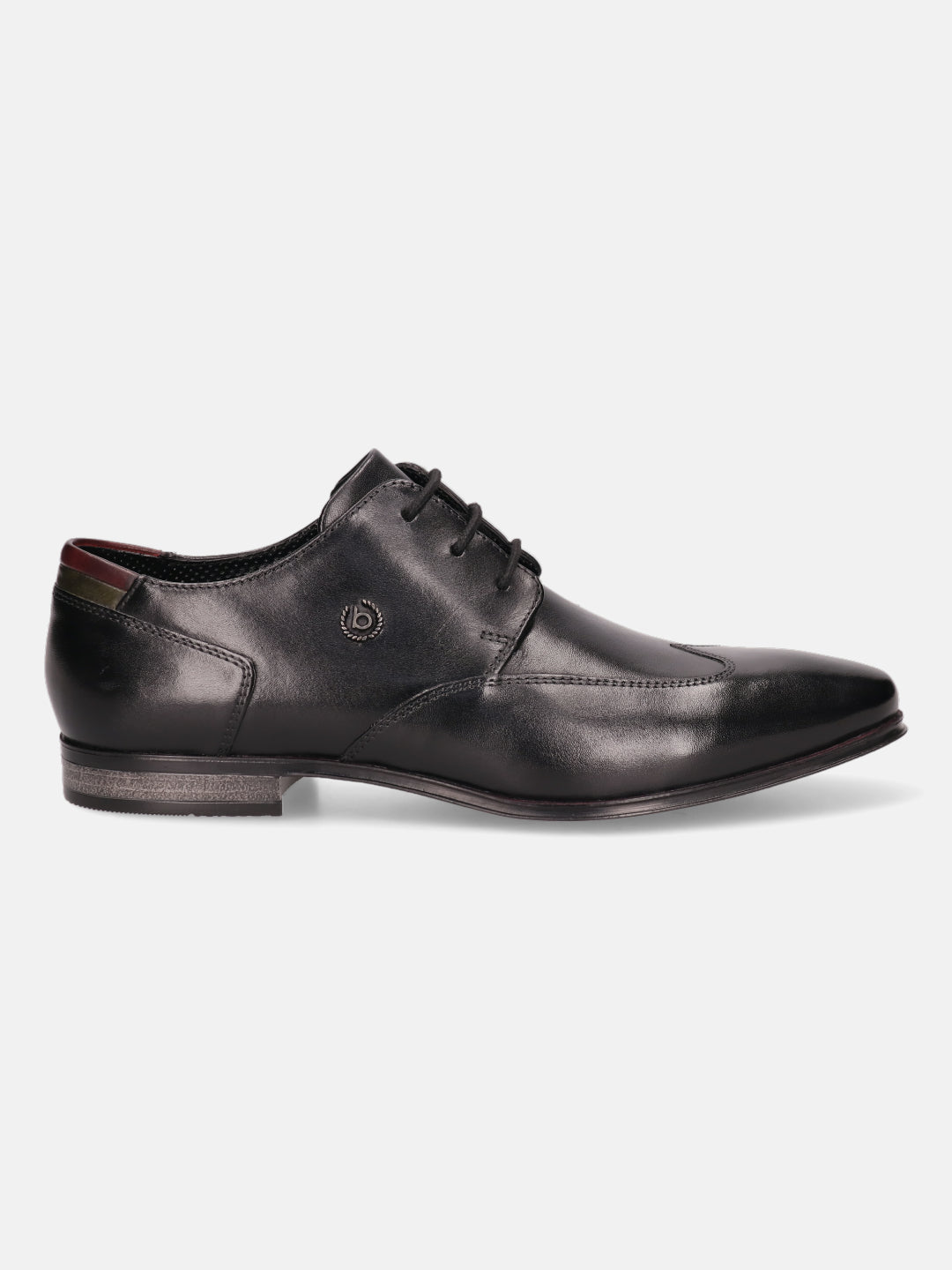 A black Men's bugatti Derby featuring a round wing tip, moulded  heel. Made from premium genuine leather with a durable high quality synthetic outsole, this laces design offers both style and comfort.
