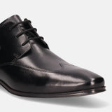 A black Men's bugatti Derby featuring a round wing tip, moulded  heel. Made from premium genuine leather with a durable high quality synthetic outsole, this laces design offers both style and comfort.