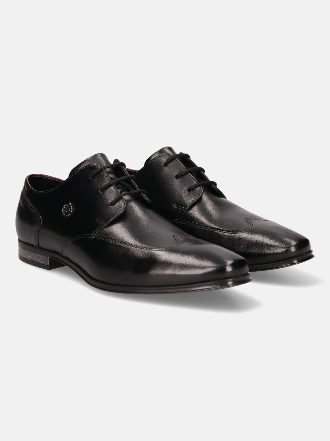 A black Men's bugatti Derby featuring a round wing tip, moulded  heel. Made from premium genuine leather with a durable high quality synthetic outsole, this laces design offers both style and comfort.