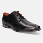 Black leather derby shoes by bugatti, featuring a subtle line detail on the sole.