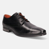 Black leather derby shoes by bugatti, featuring a subtle line detail on the sole.