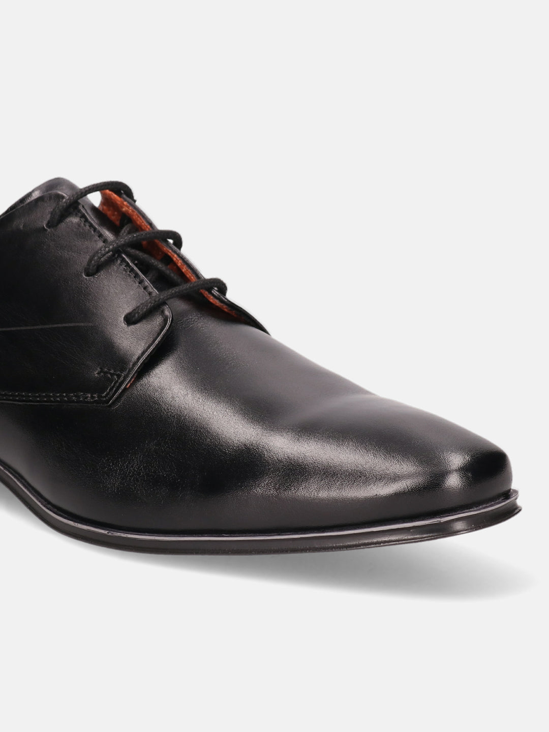 Black leather formal derby shoes by bugatti, featuring sleek design and subtle sheen.