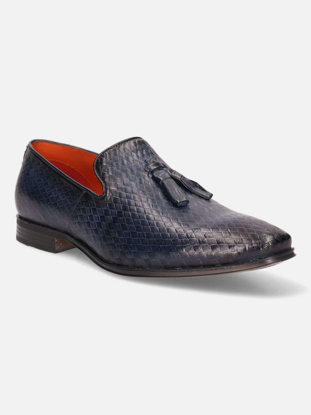 A blue Men's bugatti Tassel Loafers featuring a round toe plain toe, stacked heel. Made from premium genuine leather with a durable high quality synthetic outsole, this slip-on design offers both style and comfort.