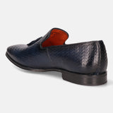 A blue Men's bugatti Tassel Loafers featuring a round toe plain toe, stacked heel. Made from premium genuine leather with a durable high quality synthetic outsole, this slip-on design offers both style and comfort.