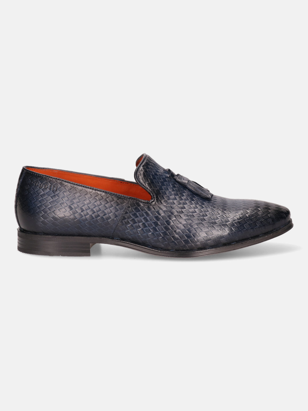 A blue Men's bugatti Tassel Loafers featuring a round toe plain toe, stacked heel. Made from premium genuine leather with a durable high quality synthetic outsole, this slip-on design offers both style and comfort.